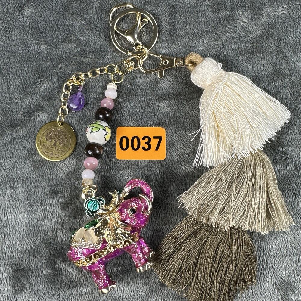 Elephant Pink Bag Charm tiered Tassel beige tassel Unique Beaded